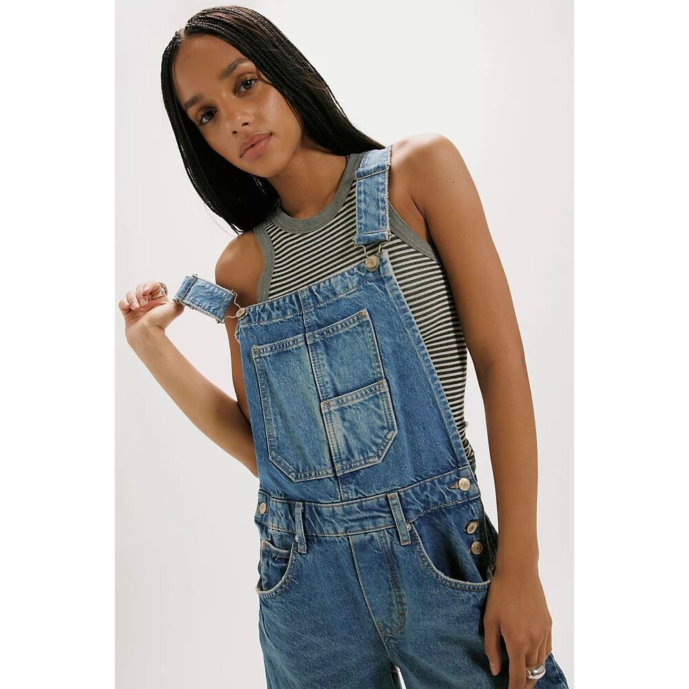 Free People We The Free Good Luck Barrel Dungarees Size M - Picture 2 of 13